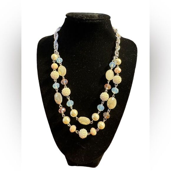 NWT Charter Club Silver-Tone Mixed Bead Double-Row Statement Necklace - Picture 1 of 3